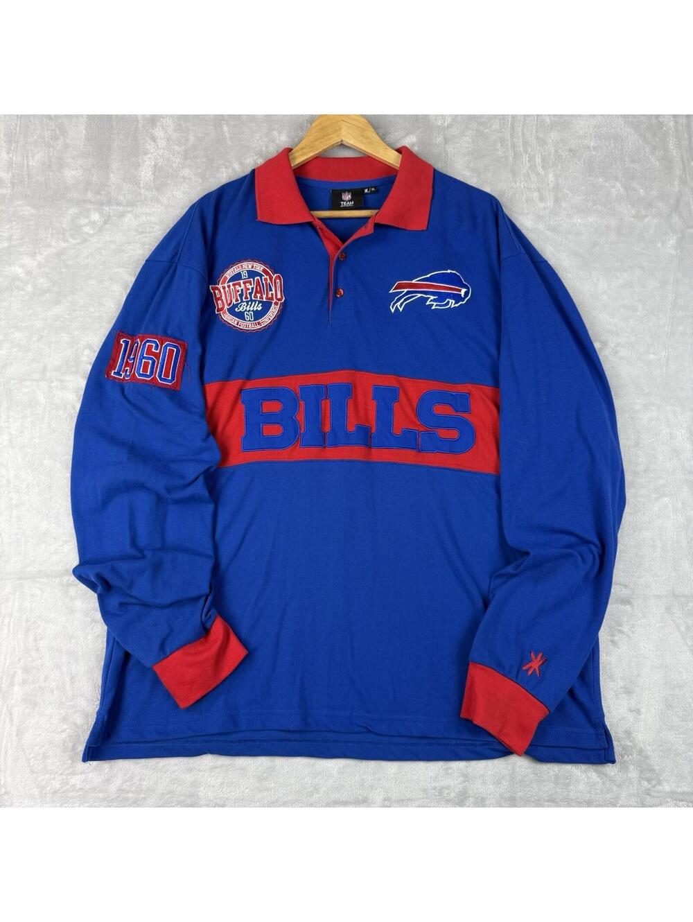 NFL Buffalo Bills Polo Shirt Mens XL Rugby Long Sleeve Football Team Apparel Y2K